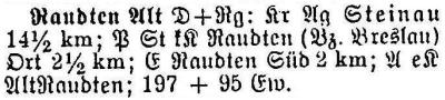 Schlesisches Ortschaftsverzeichnis 1913 - Alt Raudten