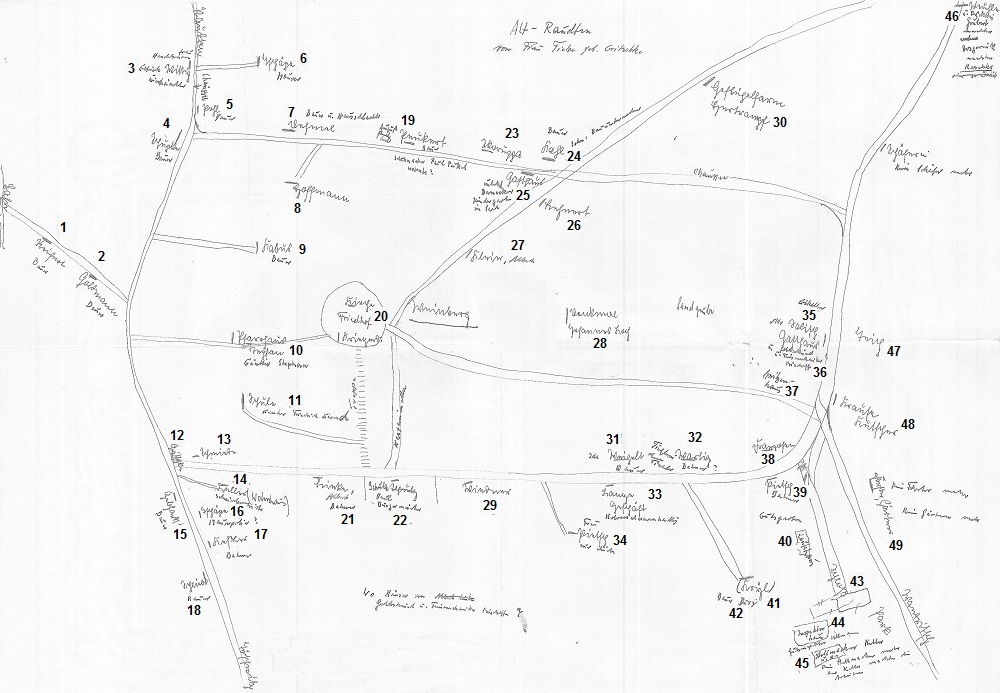 Dorfplan Alt Raudten von Erna Tietze-Gritschke aus dem Jahr 1960
