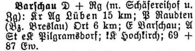Barschau in: Alphabetisches Verzeichnis sämtlicher Ortschaften der Provinz Schlesien 1913