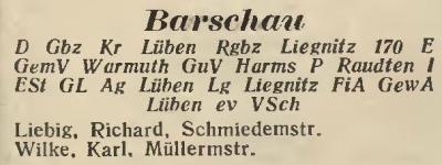 Barschau in: Amtliches Landes-Adressbuch der Provinz Niederschlesien für Industrie, Handel, Gewerbe, Verlag August Scherl, Breslau, 1927