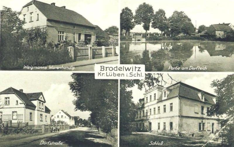 Brodelwitz: Weigmanns Warenhandlung, Partie am Dorfteich, Dorfstraße, Schloß