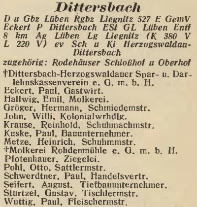 Dittersbach in: Amtliches Landes-Adressbuch der Provinz Niederschlesien 1927
