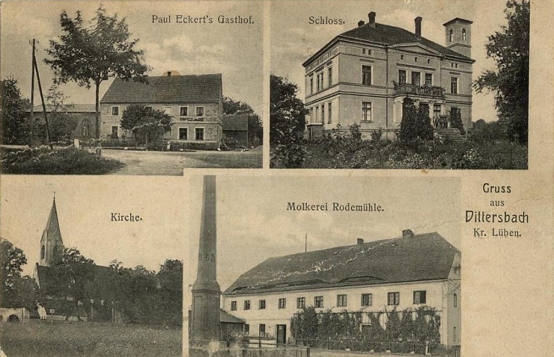 Dittersbach: Paul Eckert's Gasthof, Schloss Oberhof, Evangelische Kirche, Molkerei Rodemühle
