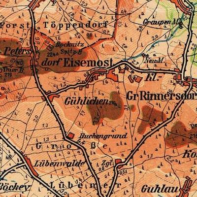 Eisemost, Gühlichen, Klein Rinnersdorf auf Kreiskarte Lüben 1935