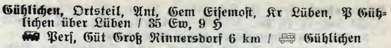 Gühlichen in: Alphabetisches Verzeichnis der Stadt- und Landgemeinden im Gau Niederschlesien 1939