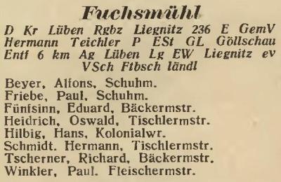 Fuchsmühl in: Amtliches Landes-Adressbuch der Provinz Niederschlesien 1927