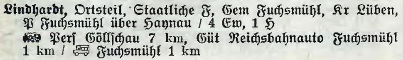 Lindhardt in: Alphabetisches Verzeichnis der Stadt- und Landgemeinden im Gau Niederschlesien 1939
