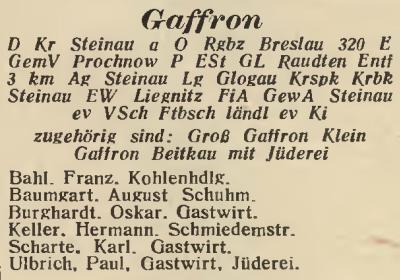Gaffron in: Amtliches Landes-Adressbuch der Provinz Niederschlesien