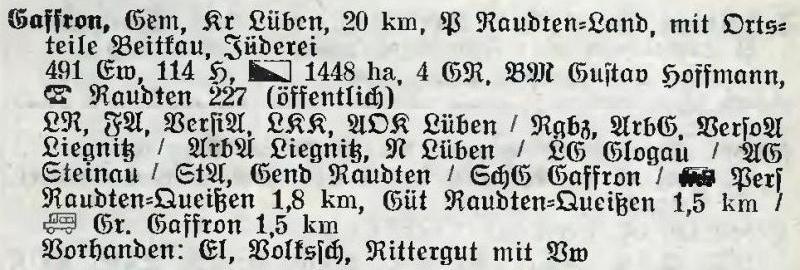 Gaffron in Alphabetisches Verzeichnis der Stadt- und Landgemeinden im Gau Niederschlesien