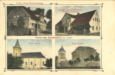 Groß Heinzendorf: Gustav Höfigs Warenhandlung, Gasthof zum grünen Baum von Wilhelm Lachmann, Katholische Kirche, Evangelische Kirche