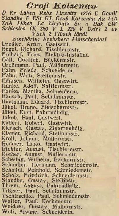 Groß Kotzenau in: Amtliches Landes-Adressbuch der Provinz Niederschlesien 1927
