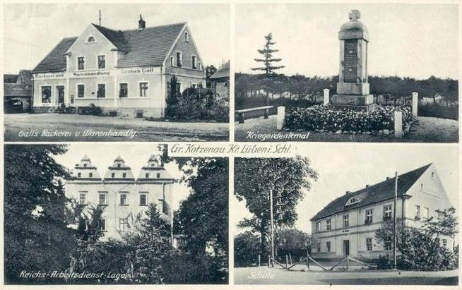 Bäckerei und Warenhandlung Gottlieb Gall, Kriegerdenkmal, Reichsarbeitsdienst-Lager im ehemaligen Schloss, Schule