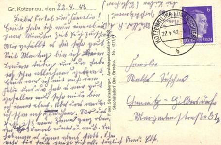 Postkarte aus dem RAD-Lager Großkotzenau vom 22.4.1942