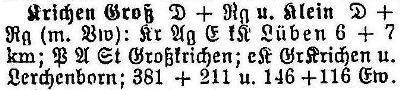 Groß Krichen  in: Alphabetisches Verzeichnis sämtlicher Ortschaften der Provinz Schlesien 1913