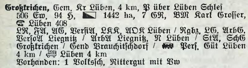 Groß Krichen in: Alphabetisches Verzeichnis der Stadt- und Landgemeinden im Gau Niederschlesien 1939