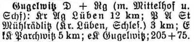 Schlesisches Ortschaftsverzeichnis 1913 - Gugelwitz
