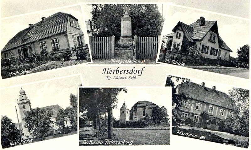 Herbersdorf: Katholische und Evangelische Schule, Kriegerdenkmal, Katholische Kirche zu Herbersdorf, Evangelische Kirche zu Heinzenburg, Pfarrhaus