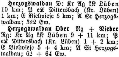 Herzogswaldau  in: Alphabetisches Verzeichnis sämtlicher Ortschaften der Provinz Schlesien 1913