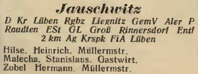 Jauschwitz in: Amtliches Landes-Adressbuch der Provinz Niederschlesien 1927