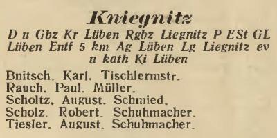 Kniegnitz in: Amtliches Landes-Adressbuch der Provinz Niederschlesien 1927