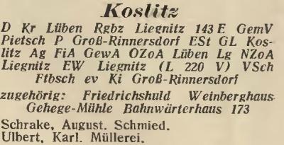 Koslitz in: Amtliches Landes-Adressbuch der Provinz Niederschlesien 1927