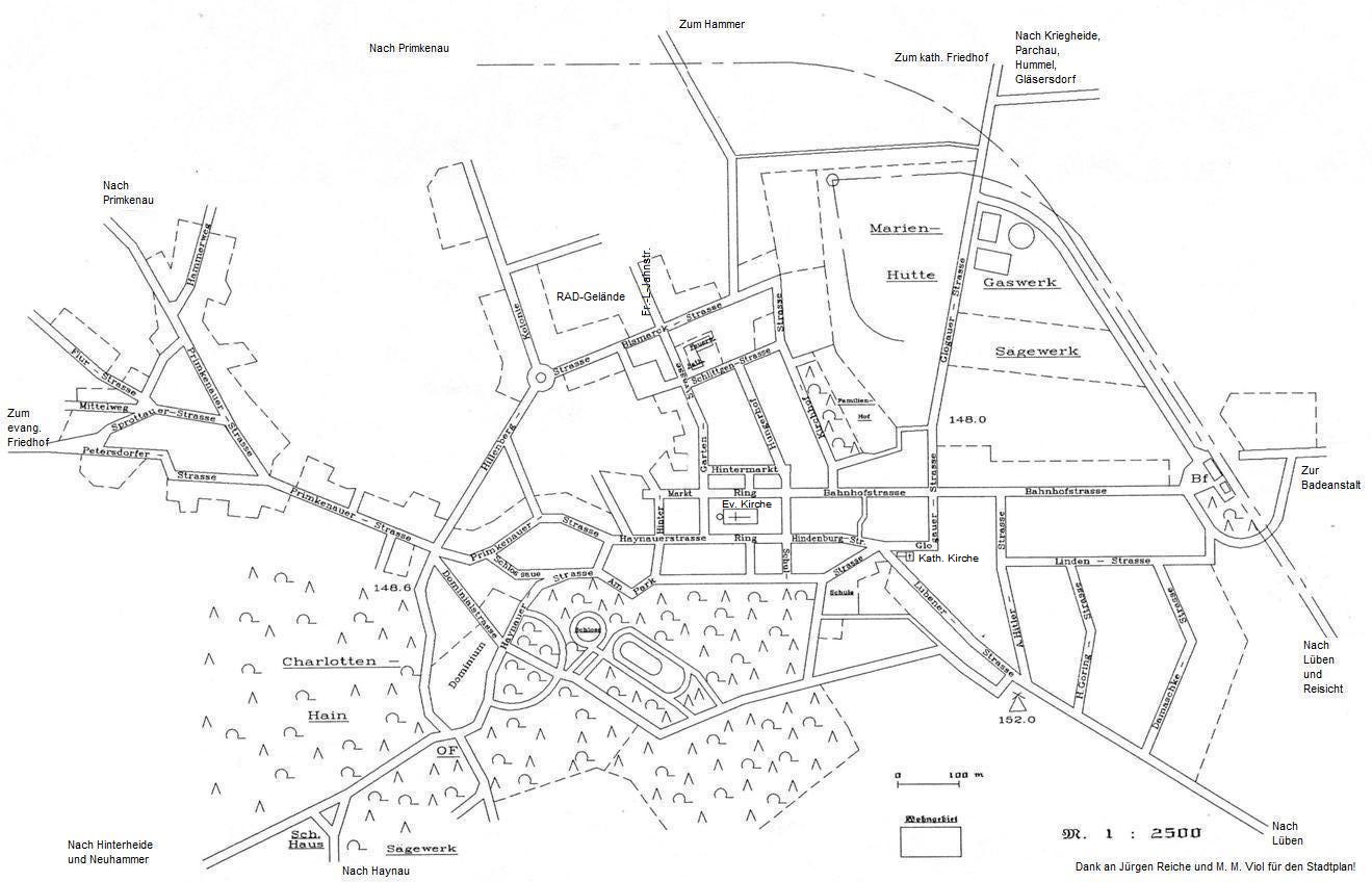 Stadtplan Kotzenau nach Unterlagen von 1937