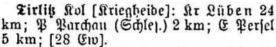 Tirlitz in: Alphabetisches Verzeichnis sämtlicher Ortschaften der Provinz Schlesien 1913