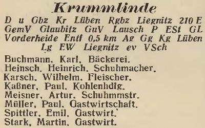 Krummlinde in: Amtliches Landes-Adressbuch der Provinz Niederschlesien 1927