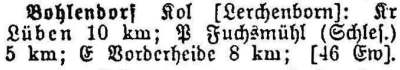 Bohlendorf in: Alphabetisches Verzeichnis sämtlicher Ortschaften der Provinz Schlesien 1913