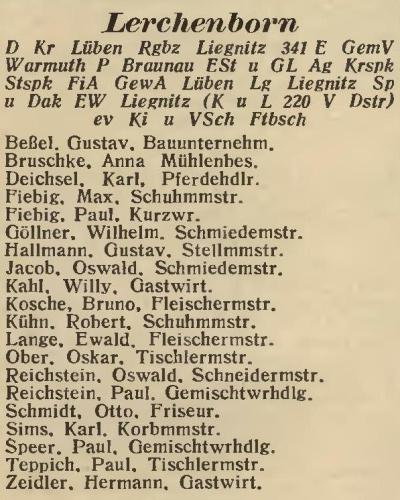 Lerchenborn in: Amtliches Landes-Adressbuch der Provinz Niederschlesien 1927