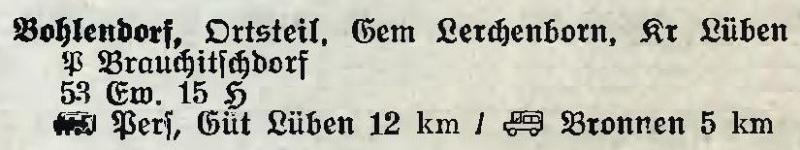 Bohlendorf in: Alphabetisches Verzeichnis der Stadt- und Landgemeinden im Gau Niederschlesien 1939