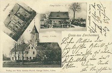 1901: Schulhaus, Kaufladen von Paul Reichstein, Evang. Kirche