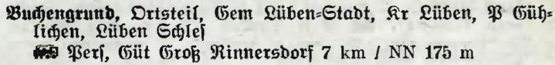Buchengrund in: Alphabetisches Verzeichnis der Stadt- und Landgemeinden im Gau Niederschlesien 1939