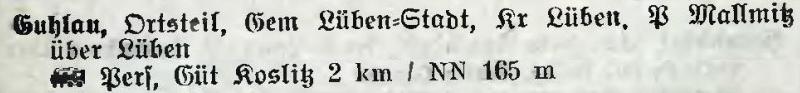 Guhlau in: Alphabetisches Verzeichnis der Stadt- und Landgemeinden im Gau Niederschlesien 1939