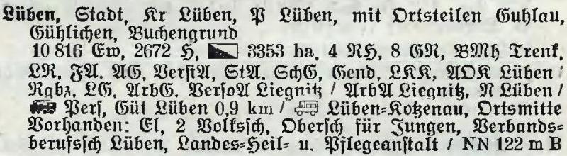 Lüben in: Alphabetisches Verzeichnis der Stadt- und Landgemeinden im Gau Niederschlesien 1939