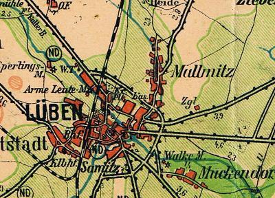 Mallmitz auf der Kreiskarte Lüben 1935