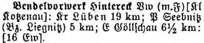 Schlesisches Ortschaftsverzeichnis 1913 - Bendelvorwerk Hintereck