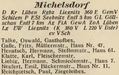 Michelsdorf in: Amtliches Landes-Adressbuch der Provinz Niederschlesien 1927