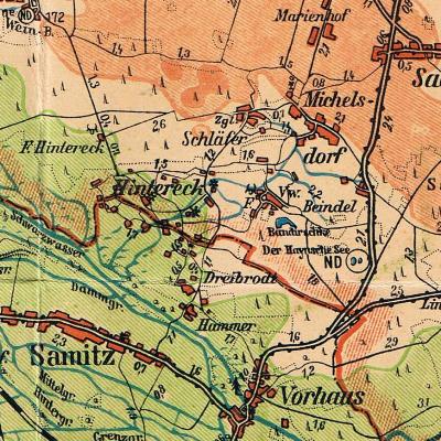 Michelsdorf, Hintereck, Niedereck, Bendel- oder Beindelvorwerk, Schläfer, Wiesenhäuser auf der Kreiskarte Lüben 1935