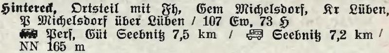 Hintereck in: Alphabetisches Verzeichnis der Stadt- und Landgemeinden im Gau Niederschlesien 1939