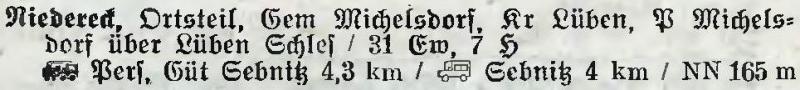 Niedereck in: Alphabetisches Verzeichnis der Stadt- und Landgemeinden im Gau Niederschlesien 1939