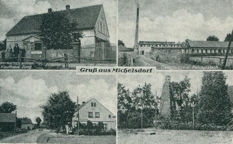 Kaufhaus Jung, Dampfziegelei Reichpietsch, Gasthof Alfred Tiesler, Kriegerdenkmal