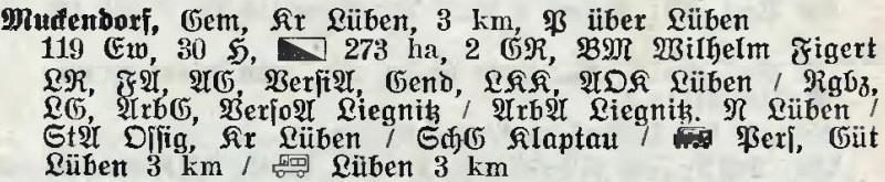 Muckendorf in: Alphabetisches Verzeichnis der Stadt- und Landgemeinden im Gau Niederschlesien 1939