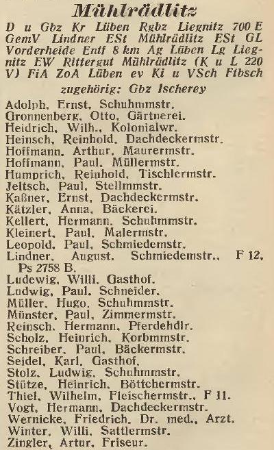 Mühlrädlitz in: Amtliches Landes-Adressbuch der Provinz Niederschlesien 1927