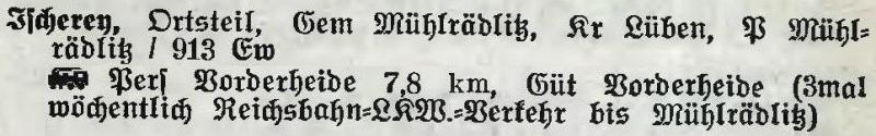 Ischerey in: Alphabetisches Verzeichnis der Stadt- und Landgemeinden im Gau Niederschlesien 1939