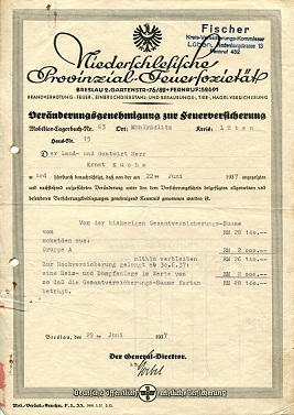 Veränderte Feuerversicherung 1937
