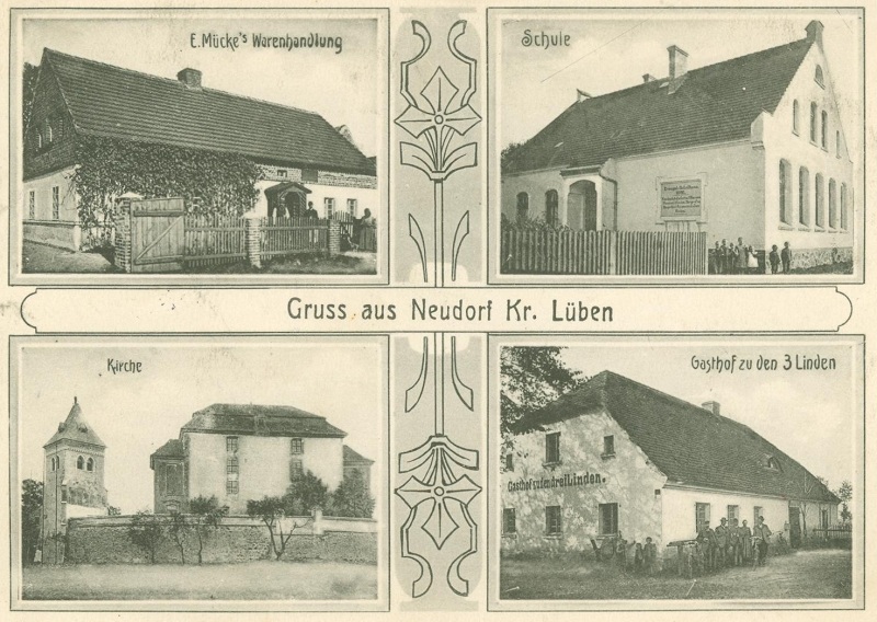 Warenhandlung E. Mücke, Schule, evangelische Kirche zu Heinzenburg, Gasthof zu den drei Linden