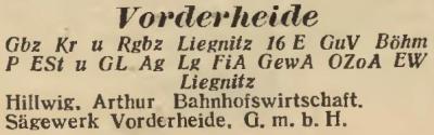Vorderheide in: Amtliches Landes-Adressbuch der Provinz Niederschlesien 1927