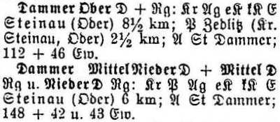 Schlesisches Ortschaftsverzeichnis 1913 - Dammer