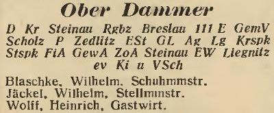Ober Dammer in: Amtliches Landes-Adressbuch der Provinz Niederschlesien 1927